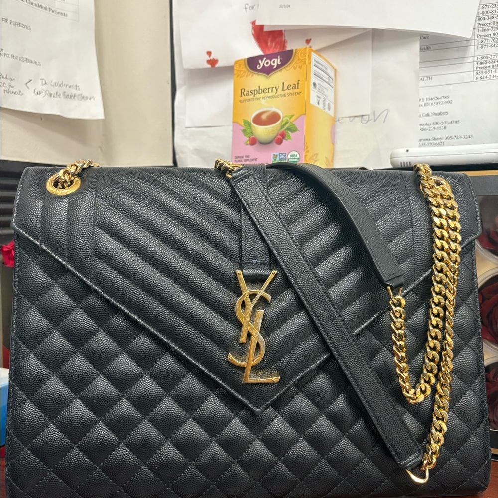 Yves Saint Laurent Black and Gold Quilted Shoulder Bag - Picture 2 of 8